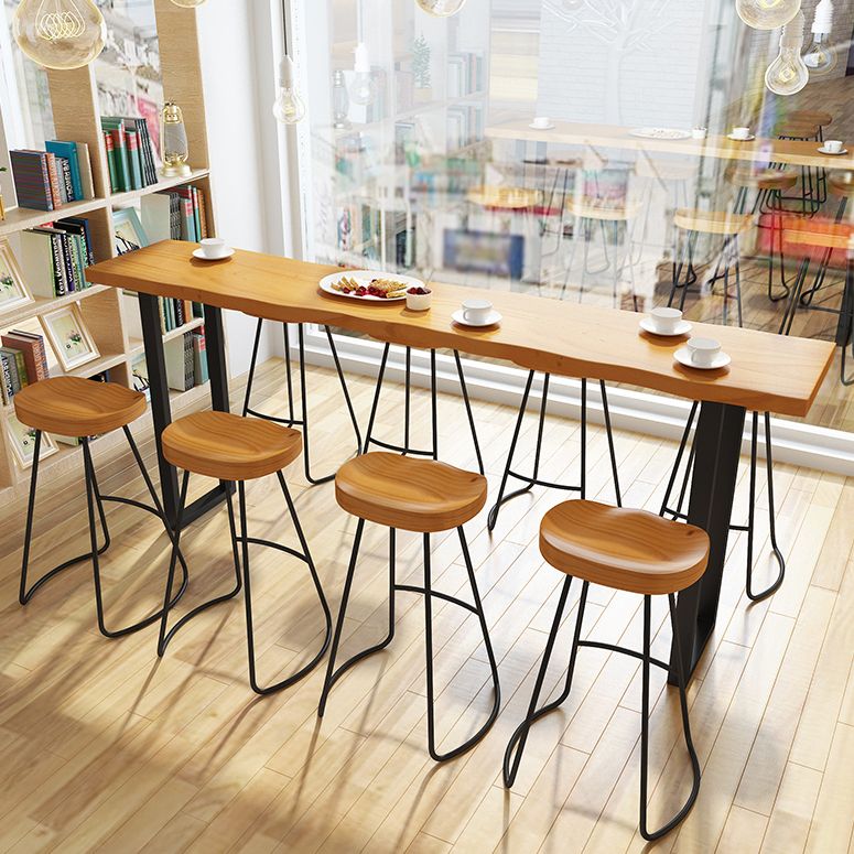 Rectangle Pine Wood Top Bar Table Industrial Bar Table with Double Pedestal