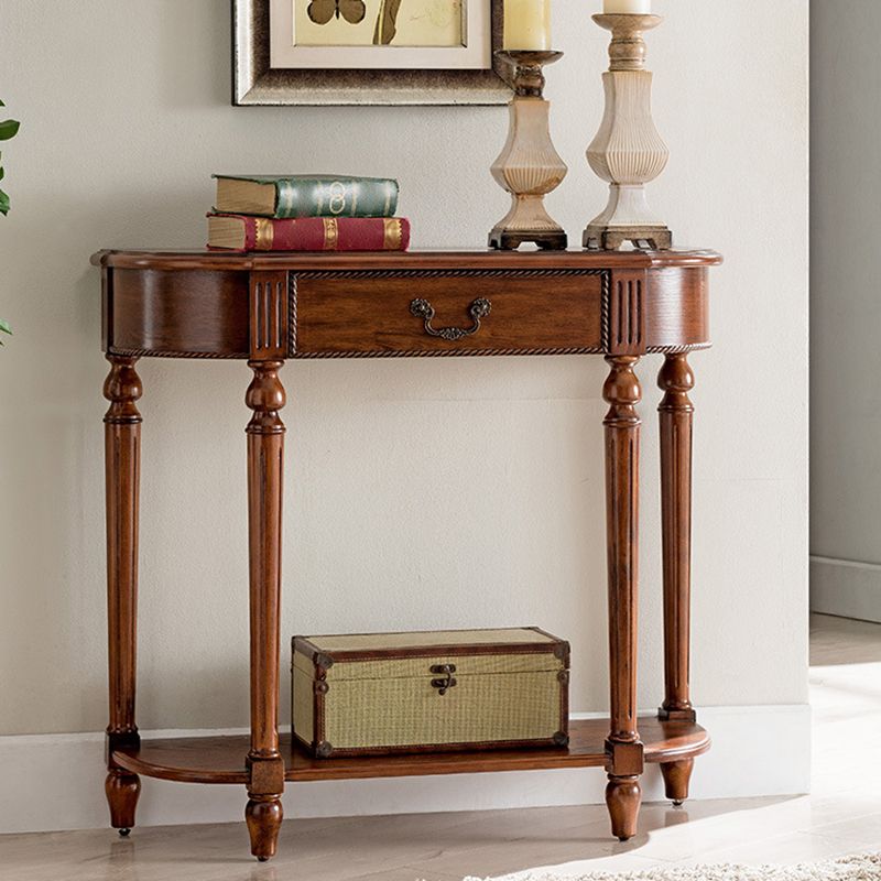 Mid-Century Modern Console Table 11.8" W Solid Wood Storage Console