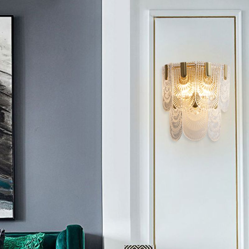 Glass Unique Shape Sconce Light Modern-Style 2 Lights Wall Light Fixtures in Gold