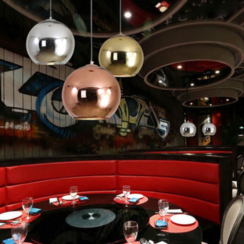 1 Light Ball Hanging Light Fixtures Postmodern Mirror Glass Ceiling Light for Restaurant