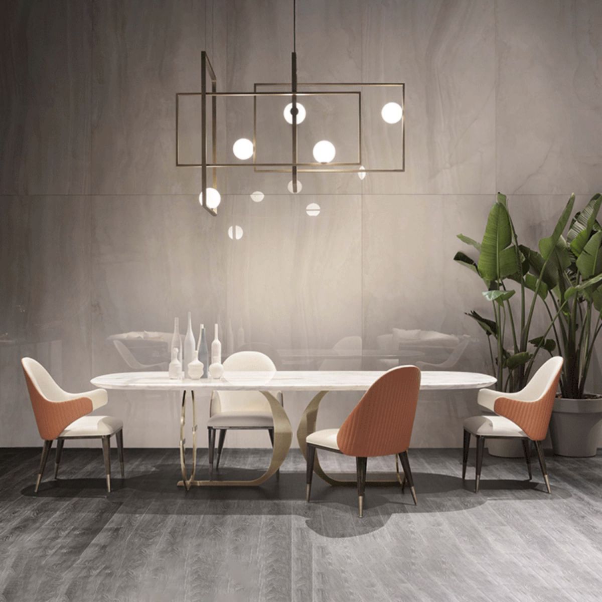 Nordic Glam Style Rectangle Sintered Stone Table Set 1/4/5/7 Pieces Dining Set