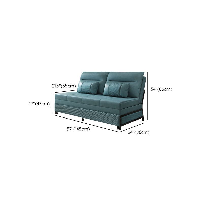 Faux Leather Convertible Sofa with Pillows Armless Seating in Azure