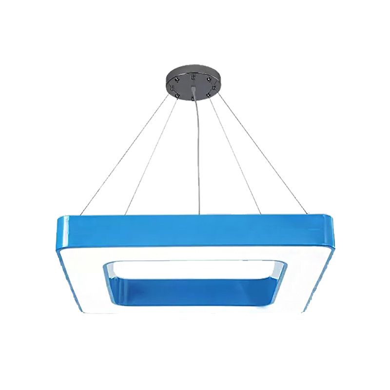 Red/Yellow/Blue/Green Square Pendant Lamp Kids Acrylic LED Chandelier Light Fixture in Third Gear/White Light for Bedroom