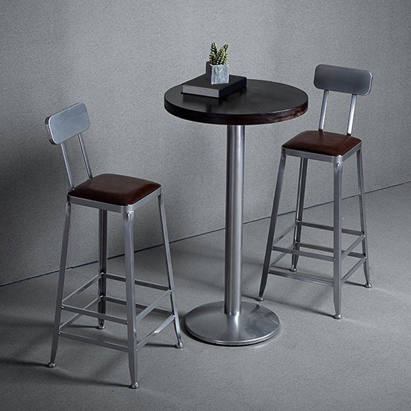 Industrial Square Iron Bar Stool Silver Footrest Bristol Stool