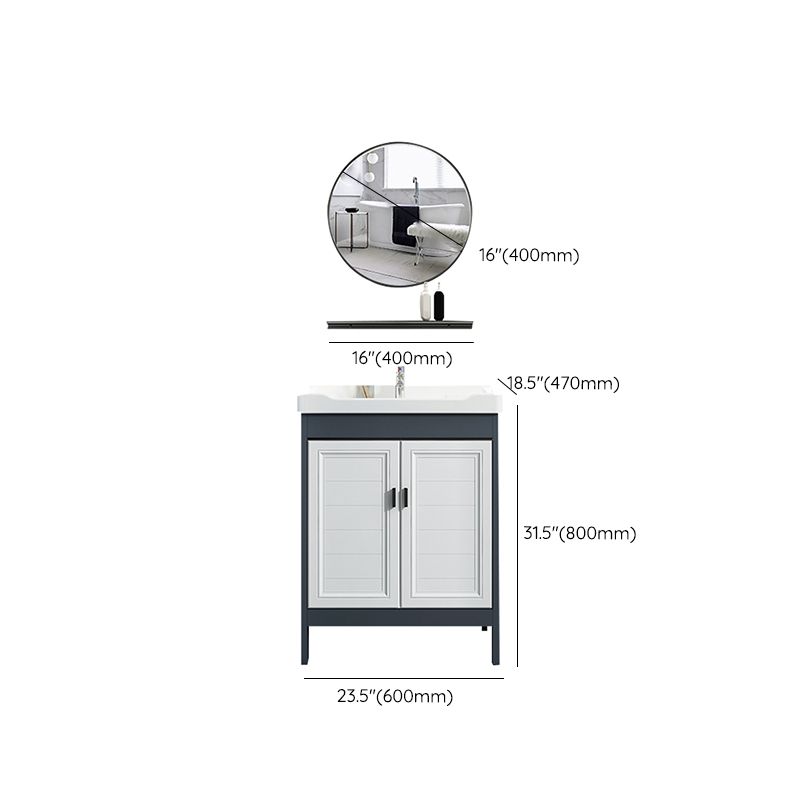 Mirror Bathroom Vanity Freestanding Rectangular Single Sink Metal Frame Vanity with Doors