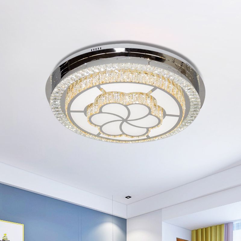 LED Circular Ceiling Mount Contemporary Clear Crystal Blocks Flush Light Fixture for Parlor