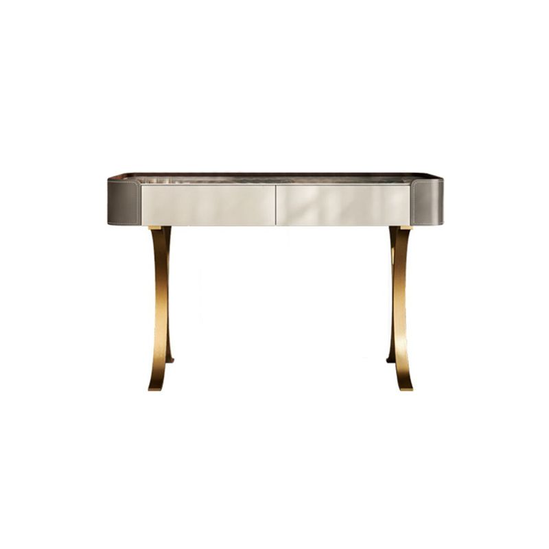 2 Drawers Vanity Set with Stool Glam Stone Top Makeup Vanity Desk