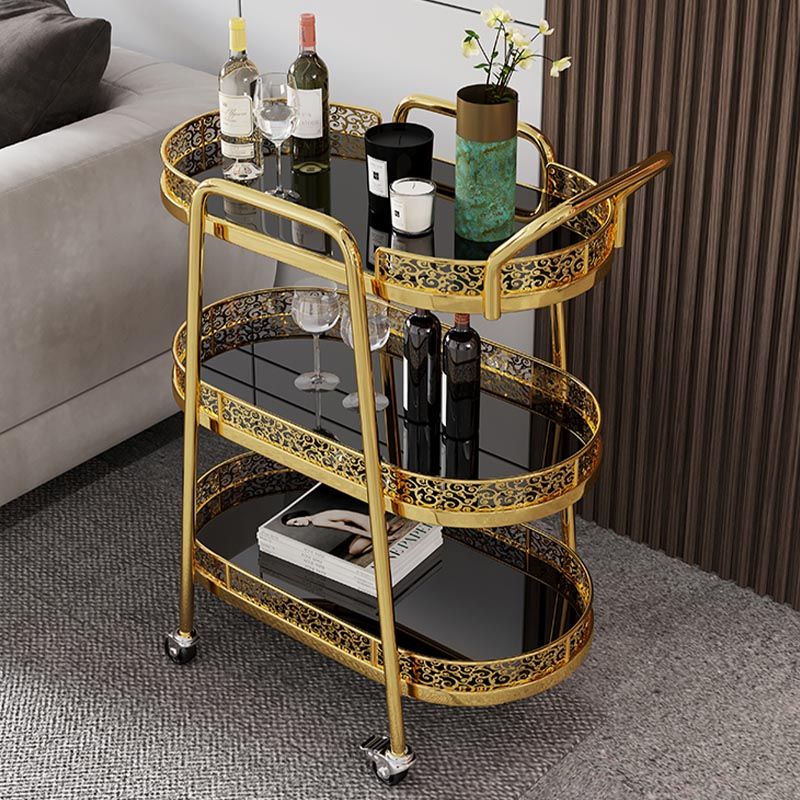 Contemporary Oval Glass Prep Table 32.28"H Rolling Prep Table for Dining Room