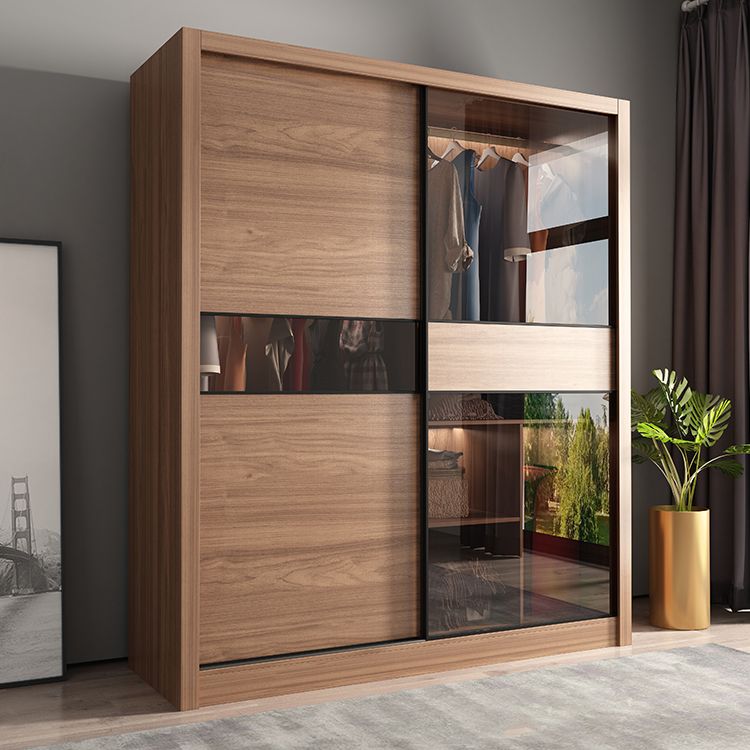Brown Wardrobe Closet Engineered Wood Storage Cabinet for Bedroom