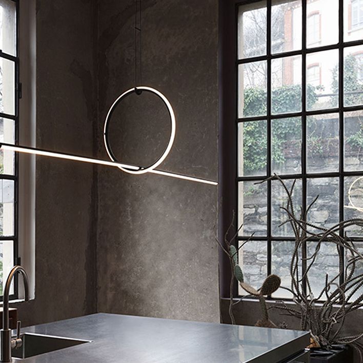 2 Lights Geometric Hanging Lighting Modern Metal Island Lighting
