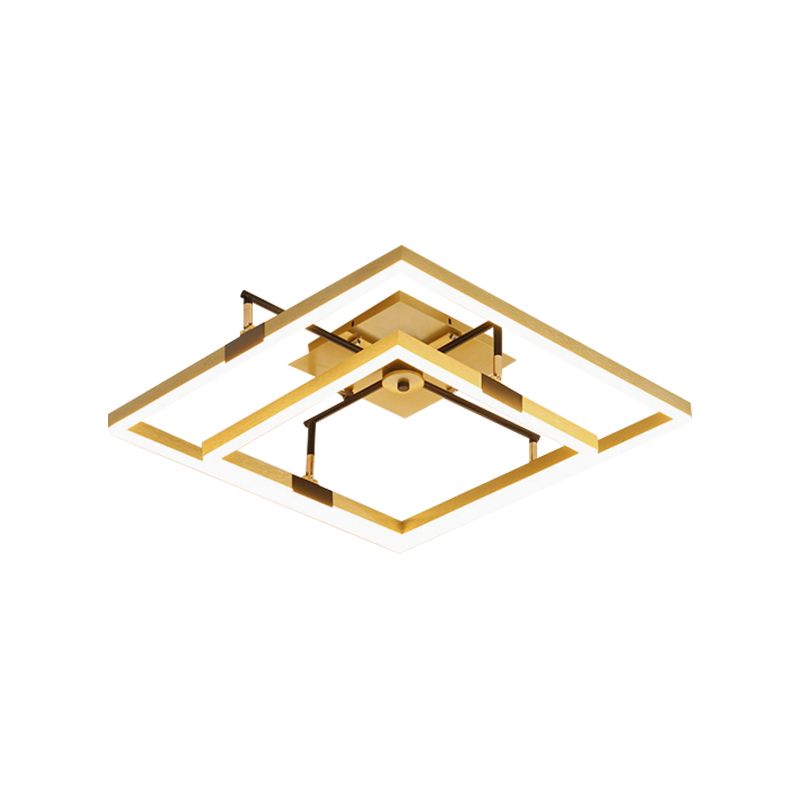 Telaio oro a 2 quadrati semifulco semifulco modernista modernista lampada a montaggio a filo metallico in luce calda/bianca, larghezza 19,5 "/23,5"