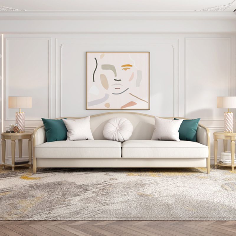 French Country Faux Leather Sofa with Ottoman Included in Wood