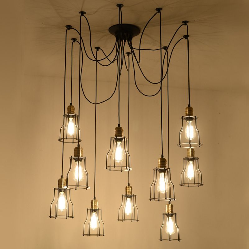 Spider metalen hanglamp armatuur industrieel retro restaurant plafond hang licht in zwart