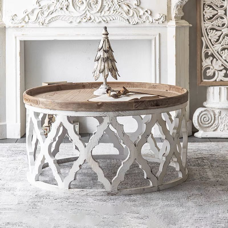 Rustic Solid Wood/Metal Round Distressed Living Room Accent Side Table