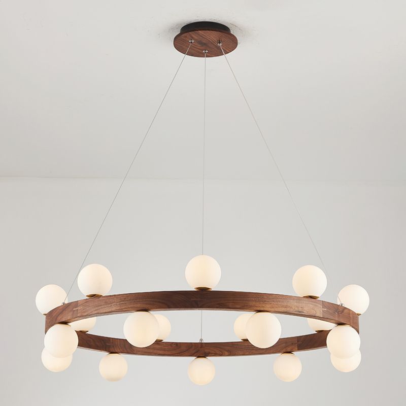 Nordic Minimalist Circular Chandelier Lamp Wood Hanging Pendant Lights for Restaurant