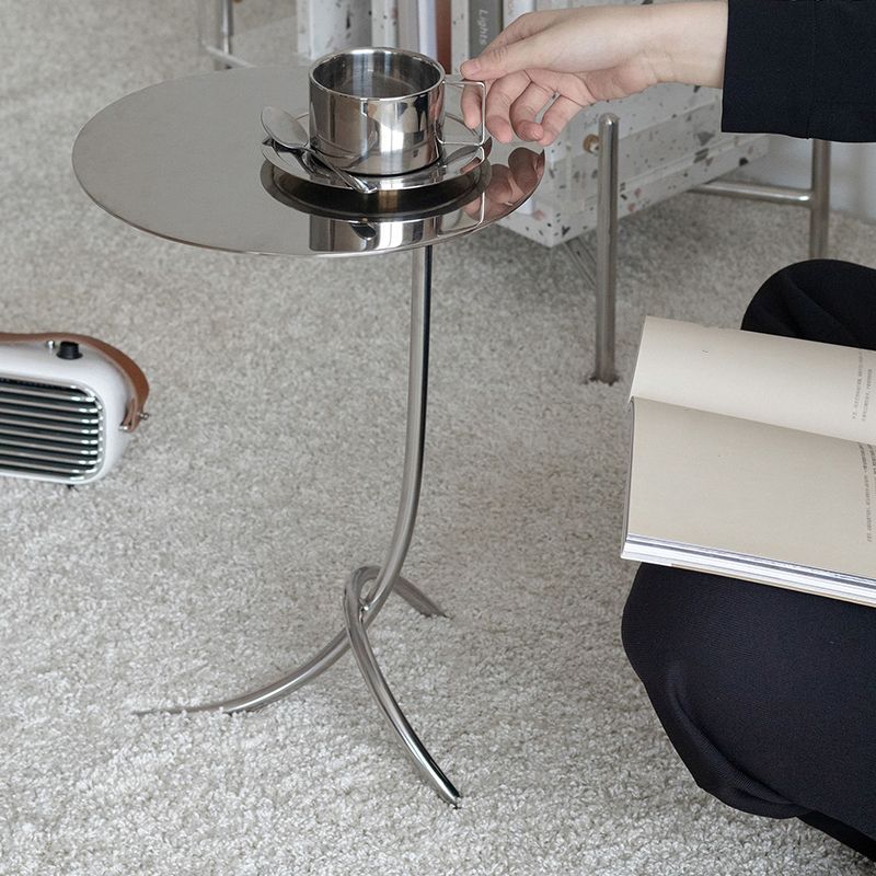 Mid-Century Stainless Steel Round Top Side Table 11-inch Pedestal End Table