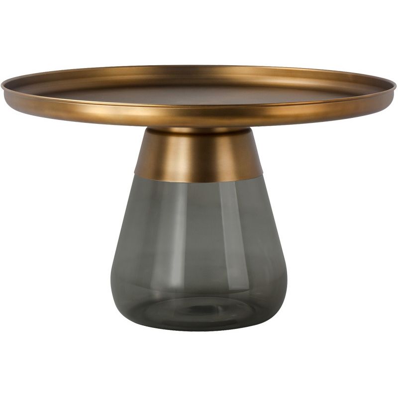 Round Metal Tray Top Coffee Table Glass Pedestal Cocktail Table