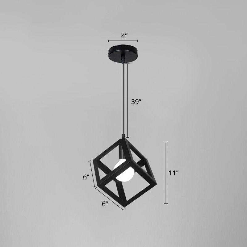 Black 1 Head Suspension Lamp Industrial Iron Geometric Cage Hanging Ceiling Light for Restaurant