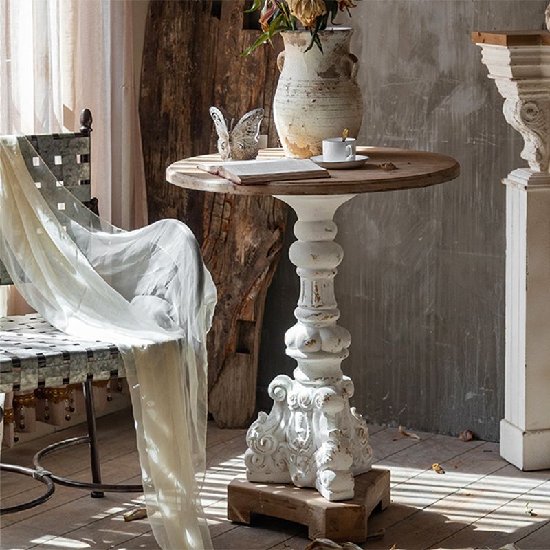Solid Wood Pedestal Round Rustic Distressed Living Room End Table