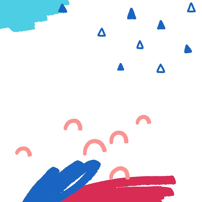 Kids Scribbles Mural Wallpaper Blue-Red Arch and Triangle Pattern Wall Art for Nursery