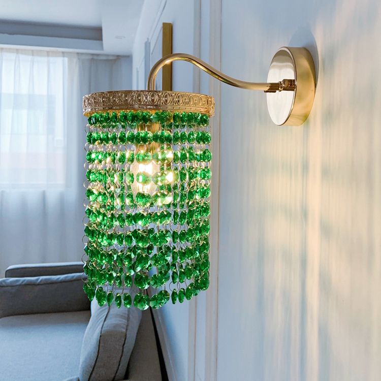 Half Cylinder Shade Crystal Wall Sconce Modern 1 Light Wall Mount Light Fixture in Green