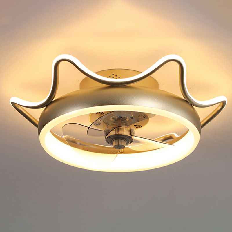 Crown Shaped Metal Flush Mount Fan Lamp Childrens LED Semi Flush Light for Bedroom