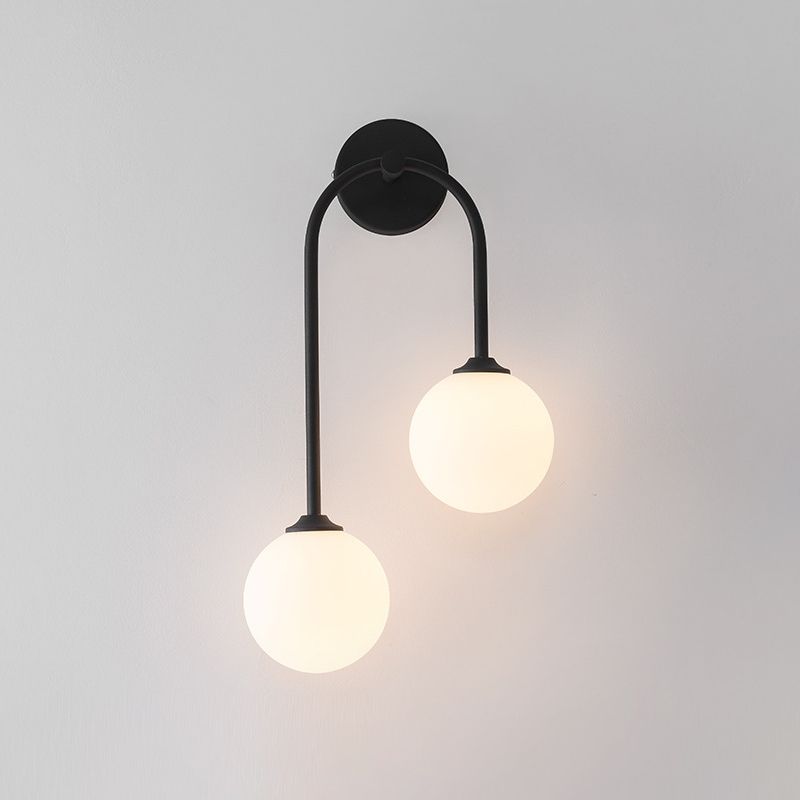 Modern Spherical Sconce Light Fixtures 2 Lights Wall Sconces with Glass Shade