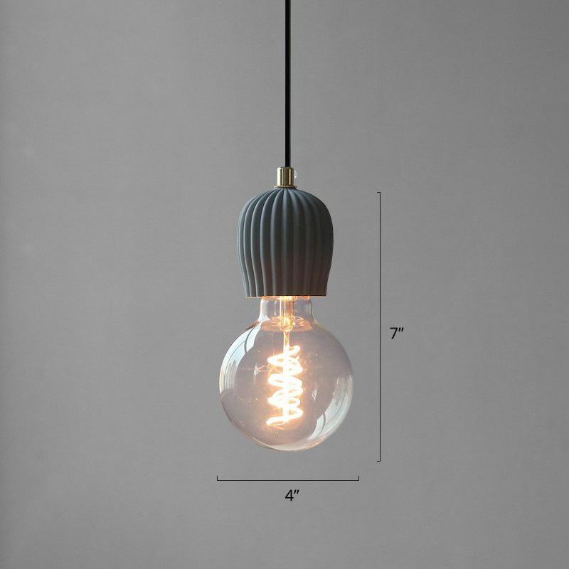 Bare Bulb Hanging Light Fixture Simple Cement 1-Light Black Pendulum Light for Restaurant