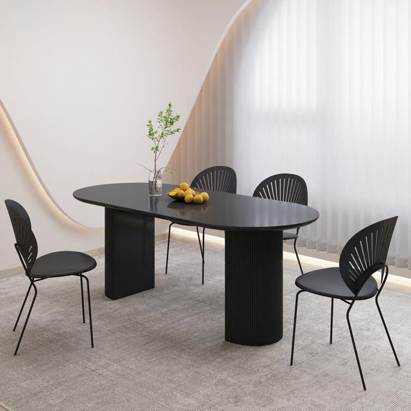 Stone Top Dining Table Contemporary Oval Table with Sled Base