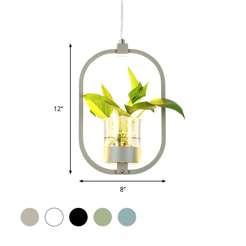 Oval Metal Suspension Pendant Antique 1 Head Restaurant LED Ceiling Light with Plant Cup in Black/Grey/White