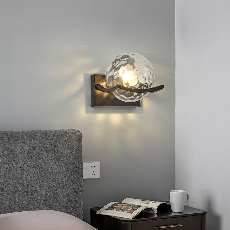 Black Globe Wall Lamp in Modern Creative Style Wrought Iron Wall Light with Glass Shade