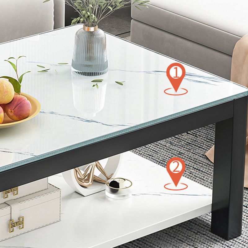 Rectangular Black Metal 4 Legs Base Design with Storage Shelf Coffee Table