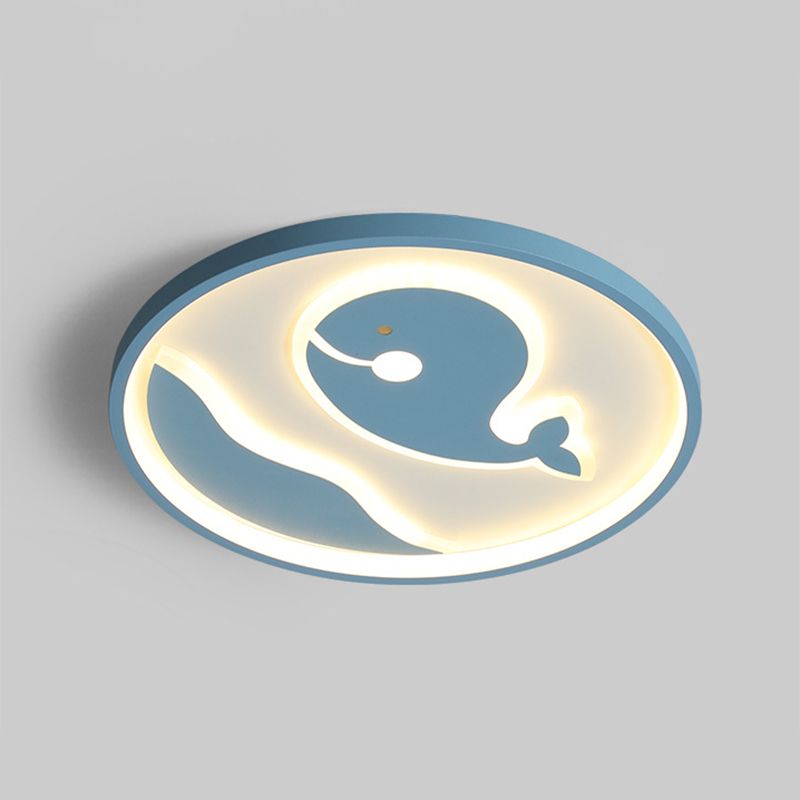 Nordic Metal Flush Mount Light Fixture Cartoon Whale Flush Mount Spotlight for Kids Bedroom