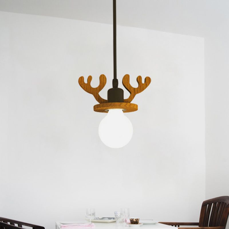 Antler Ceiling Pendant Macaroon Iron 1 Bulb Black Suspended Lighting Fixture with/without Shade