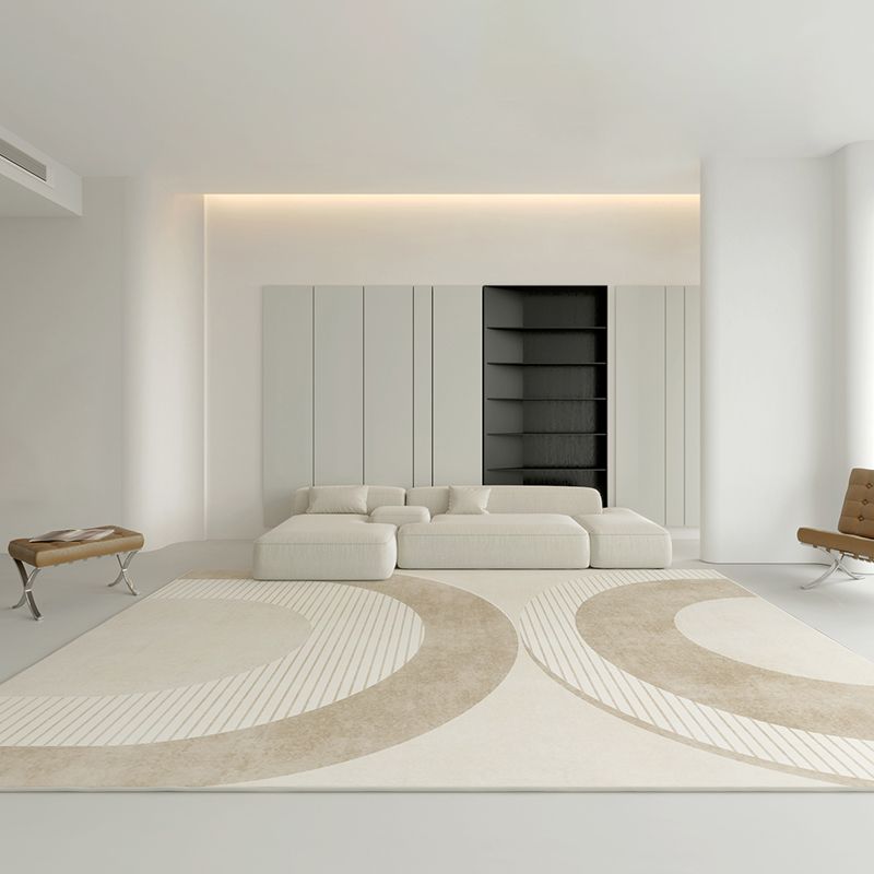 Simplicity Rug Beige Polyester Carpet Stain Resistant Rug for Living Room