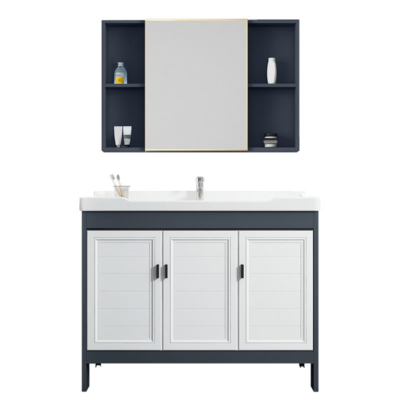 Mirror Bathroom Vanity Freestanding Rectangular Single Sink Metal Frame Vanity with Doors