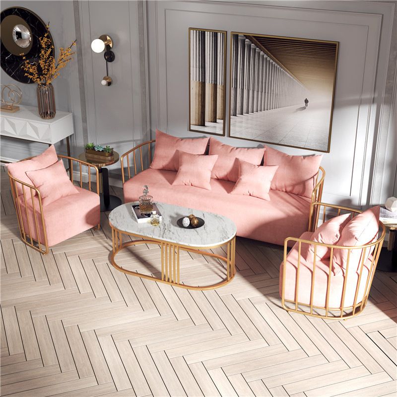 Glam Oval Coffee Table with Marble Top and Iron Frame Base 1 Piece