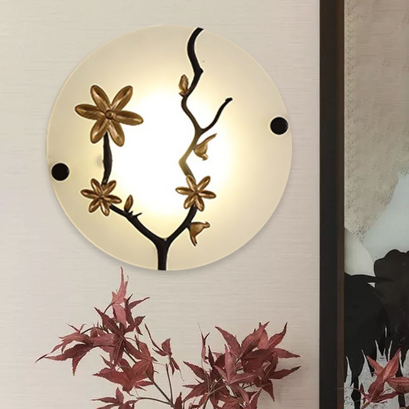 Fleur branche de chevet de chevet peluche murale opale grosted verre LED Asie Mur mural Light in Gold