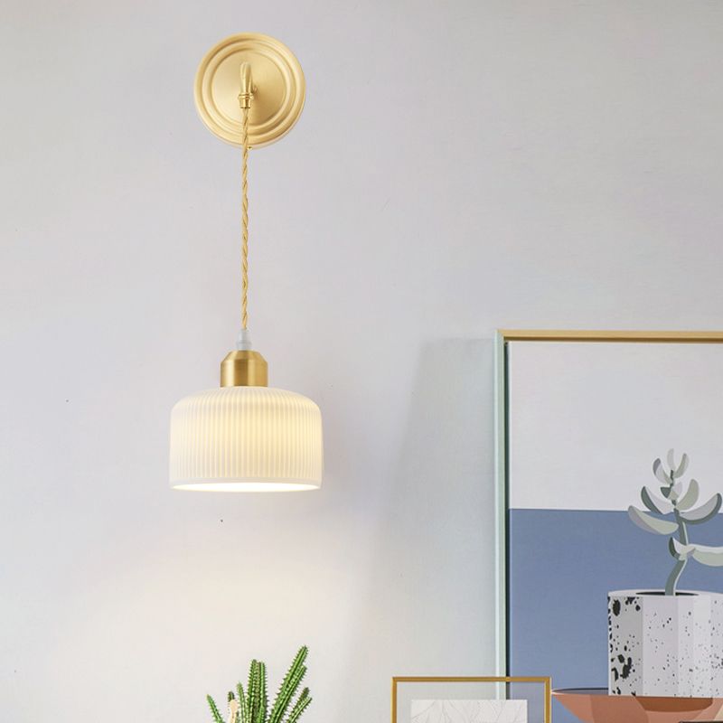 Nordic Style Wall Light Cylinder Shape Wall Lamp with Ceramic Shade for Bedroom