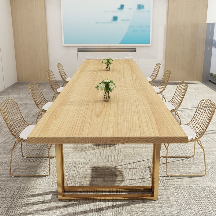 Rectangle Solid Pinewood Brown Tone Dining Table Simplicity Double Pedestal Table for Dining Room
