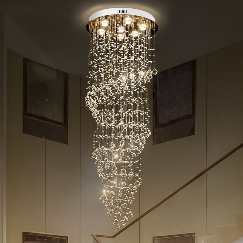 Modern Swirling Strand Ceiling Lamp 7 Lights Crystal LED Cluster Pendant Light in Gold