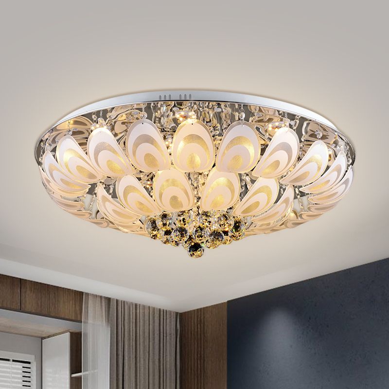 Sfere di cristallo Clear Lighting Fixture Round 8/10 teste Contemporary Flush Mount con Peacock Feather Design, 23.5 "/31.5" Wide