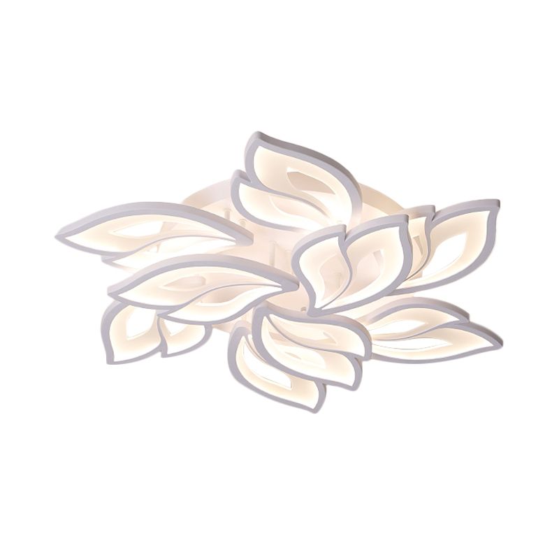 Foliage Bedroom Semi Mount Lighting Acrylic 9/12/15 Lights Modern Close to Ceiling Lamp in Warm/White Light