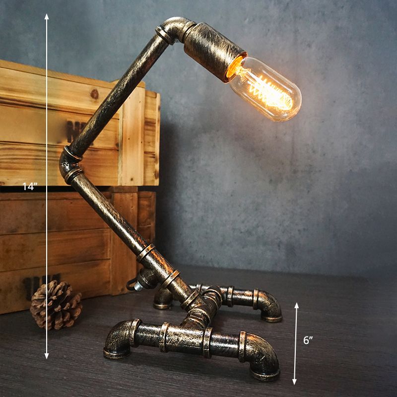 Lámpara de arte nocturno de tubería de hierro forjado Industrial 1 bombilla Luz de la habitación de la habitación de los niños en bronce