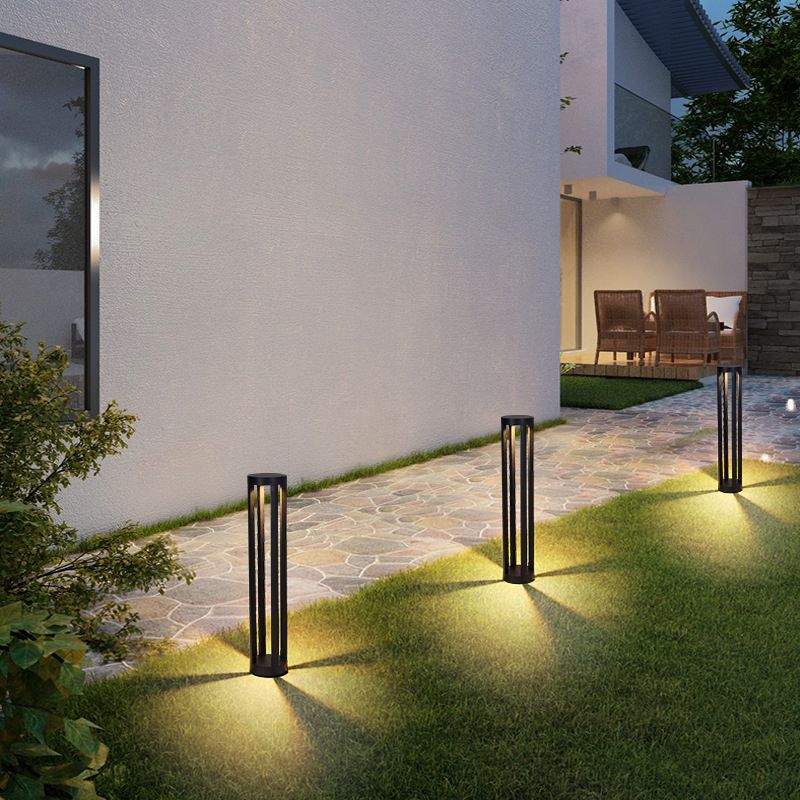 Open Shaped LED Lawn Light Modern Style Aluminum Outdoor Landscape Lighting in Black
