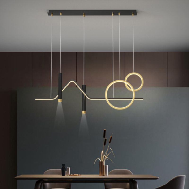 Luce a ciondolo a Linear Isola LED in ferro battuto in moderna luce gel di silice in stile di lusso in nero e oro