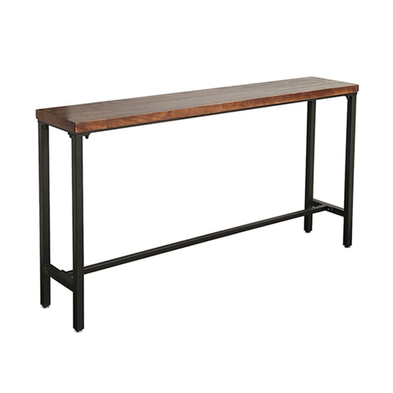 Industrial Brown Pub Table Rectangle Solid Wood Bar Height Table with Trestle Base