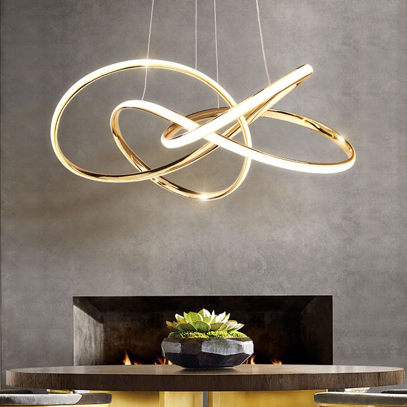 Modern Gold Chandelier Simple 1 Light LED Hanging Light with Aluminum for Bedroom