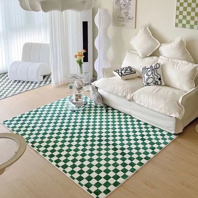 Green Chessboard Print Rug Polyester Simple Rug Washabe Rug for Living Room