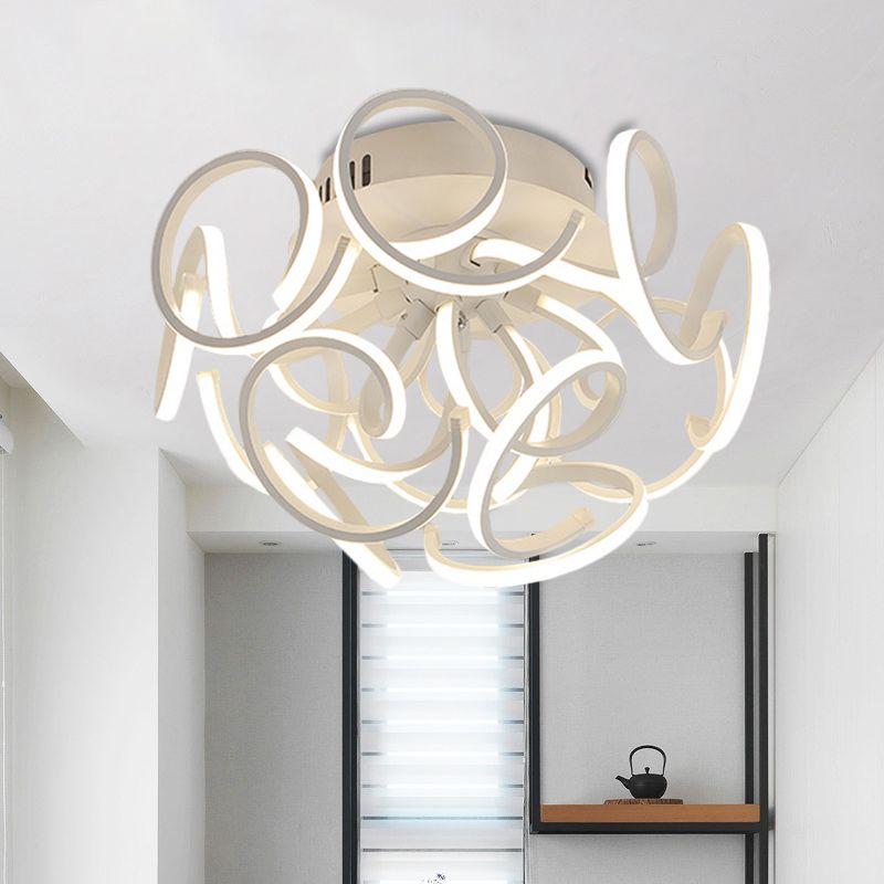 Twisted Strip Semi Flush Ceiling Light Modern Metal 9/12-Light White LED Flushmount in Warm/White/Natural Light